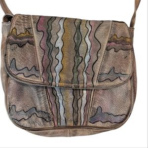 Vintage 80's Hand Painted Leather Botary Metallic Crossbody Purse